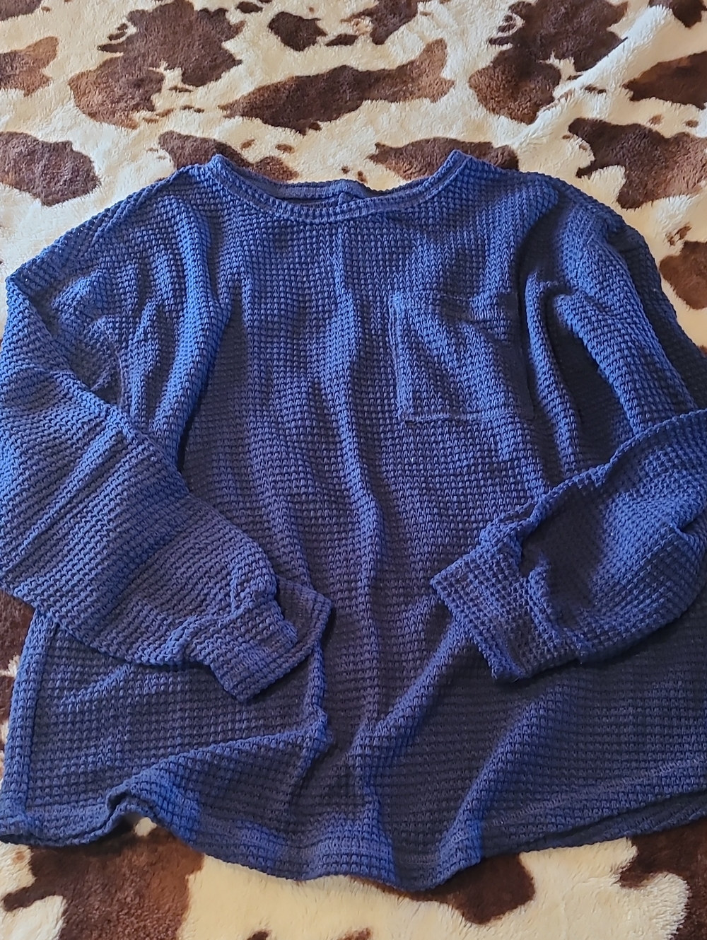 SHEIN Blue Waffle-Knit Long Sleeve Top
